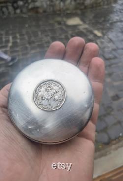 Silver powder perfume container, vintage mid century silver 0.900 Arabic powder box