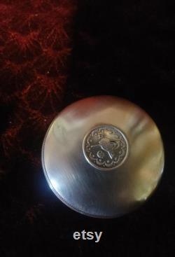 Silver powder perfume container, vintage mid century silver 0.900 Arabic powder box