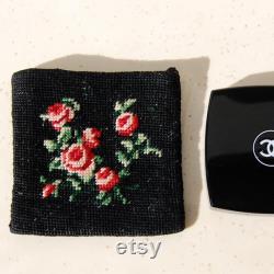 Small Cross Stitch Plant Embroidery Canvas Pouch, Rose Embroidery Mini Wallet