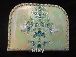 Small Green Decorative Customised Case for Make Up, Trinkets, a Cute Evening Bag or Child s Case