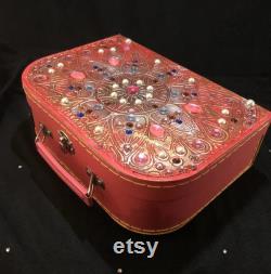 Small Red Decorative Customised Case for Make Up, Trinkets, a Cute Evening Bag or Child s Case