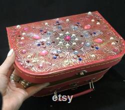 Small Red Decorative Customised Case for Make Up, Trinkets, a Cute Evening Bag or Child s Case