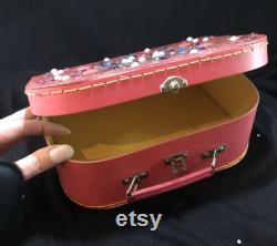 Small Red Decorative Customised Case for Make Up, Trinkets, a Cute Evening Bag or Child s Case