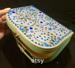 Small Sea Blue Decorative Customised Case for Make Up, Trinkets, a Cute Evening Bag or Child s Case