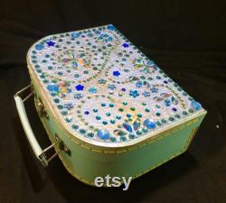 Small Sea Blue Decorative Customised Case for Make Up, Trinkets, a Cute Evening Bag or Child s Case