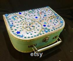 Small Sea Blue Decorative Customised Case for Make Up, Trinkets, a Cute Evening Bag or Child s Case