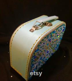 Small Sea Blue Decorative Customised Case for Make Up, Trinkets, a Cute Evening Bag or Child s Case