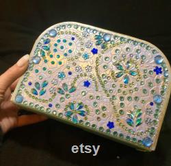 Small Sea Blue Decorative Customised Case for Make Up, Trinkets, a Cute Evening Bag or Child s Case