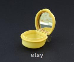 Small White Vintage Bakelite Powder Box with Mirror, Mini Retro Make Up Container Beige Color, Handbag Vanity Compact Accessory from France