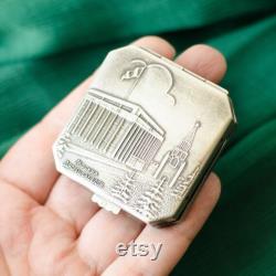 Soviet vintage powder compact mirror MOSCOW, Russian gifts from Ukraine