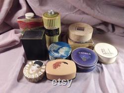 Sparkle powder and vintage talc. Boudoir. Lot of nine makeup items from 40 50s.