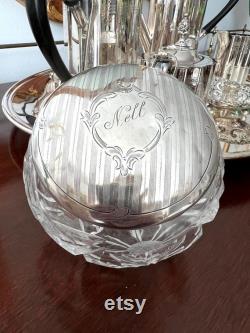 Sterling Lid Cut Glass Powder Vanity Jar Nell