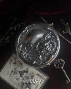 Sterling Silver Daisy Vanity Jar, Monogrammed R , Victorian, Art Nouveau, Cut Crystal, Ornate Vanity, Victoriana, Elegant Floral Design