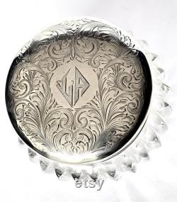 Sterling Silver Engraved Top Powder Dresser Vanity Jar Antique