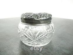 Sterling Silver Glass Vanity Jar, Antique Large Powder Box with Repousse Shell Decor and Monogram CH 1800s Whiting Aesthetic