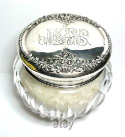 Sterling Silver Top Roses Powder Dresser Vanity Jar La Pierre Antique