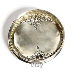 Sterling Silver Top Roses Powder Dresser Vanity Jar La Pierre Antique