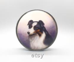 Sterling Silver and Guilloche Enameled Border Collie Portrait Compact Box