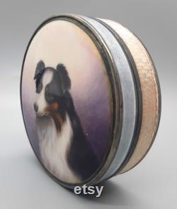 Sterling Silver and Guilloche Enameled Border Collie Portrait Compact Box