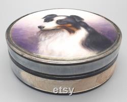 Sterling Silver and Guilloche Enameled Border Collie Portrait Compact Box