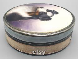 Sterling Silver and Guilloche Enameled Border Collie Portrait Compact Box