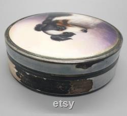 Sterling Silver and Guilloche Enameled Border Collie Portrait Compact Box