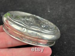 Sterling Vanity Jar Ornate Silver Repousse Lid, Cut Glass, Art Nouveau Poppy Flowers