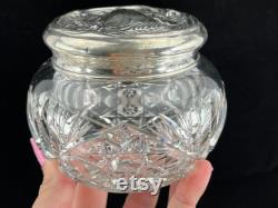 Sterling Vanity Jar Ornate Silver Repousse Lid, Cut Glass, Art Nouveau Poppy Flowers