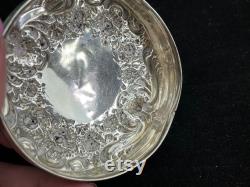 Sterling Vanity Jar Ornate Silver Repousse Lid, Glass, Monogram, Art Nouveau Flowers