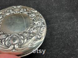 Sterling Vanity Jar Ornate Silver Repousse Lid, Glass, Monogram, Art Nouveau Flowers