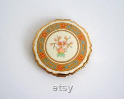 Stratton England powder compact vintage with teapot and cherry flowers motif