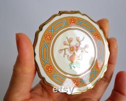 Stratton England powder compact vintage with teapot and cherry flowers motif