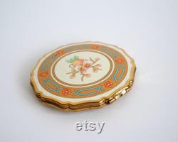 Stratton England powder compact vintage with teapot and cherry flowers motif