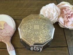 Stunning Antique Victorian Powder Box Crystal Bowl Bottom with Sterling Silver Lid Gorgeous Detailed Lid with Monogram