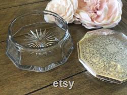 Stunning Antique Victorian Powder Box Crystal Bowl Bottom with Sterling Silver Lid Gorgeous Detailed Lid with Monogram