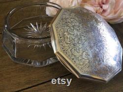 Stunning Antique Victorian Powder Box Crystal Bowl Bottom with Sterling Silver Lid Gorgeous Detailed Lid with Monogram