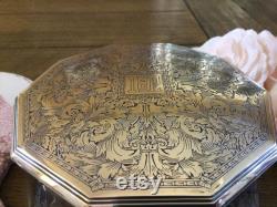 Stunning Antique Victorian Powder Box Crystal Bowl Bottom with Sterling Silver Lid Gorgeous Detailed Lid with Monogram