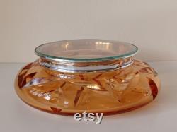 Stunning Orange Glass Vanity Powder Jar and Lid with Sterling Silver Rim