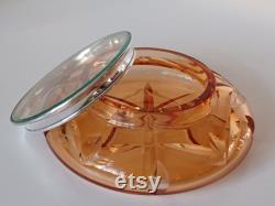 Stunning Orange Glass Vanity Powder Jar and Lid with Sterling Silver Rim