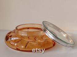 Stunning Orange Glass Vanity Powder Jar and Lid with Sterling Silver Rim