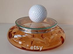 Stunning Orange Glass Vanity Powder Jar and Lid with Sterling Silver Rim