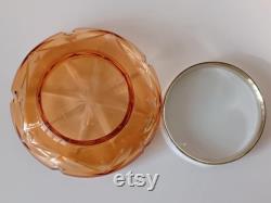 Stunning Orange Glass Vanity Powder Jar and Lid with Sterling Silver Rim