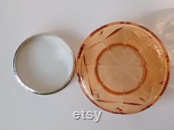 Stunning Orange Glass Vanity Powder Jar and Lid with Sterling Silver Rim