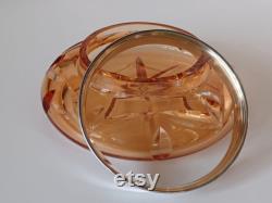 Stunning Orange Glass Vanity Powder Jar and Lid with Sterling Silver Rim