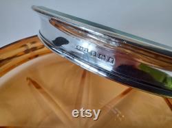 Stunning Orange Glass Vanity Powder Jar and Lid with Sterling Silver Rim