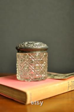 Stunning Sterling Silver and Hobnail Cut Glass Powder Pot Antique Edwardian Glass Dresser Jar William Devenport Birmingham