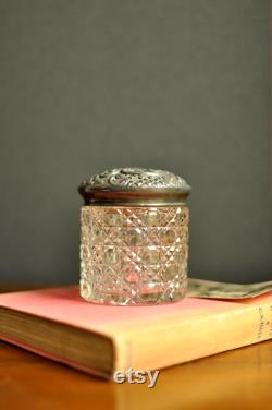 Stunning Sterling Silver and Hobnail Cut Glass Powder Pot Antique Edwardian Glass Dresser Jar William Devenport Birmingham