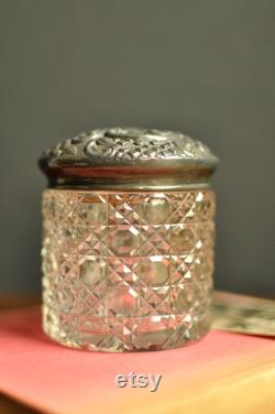 Stunning Sterling Silver and Hobnail Cut Glass Powder Pot Antique Edwardian Glass Dresser Jar William Devenport Birmingham