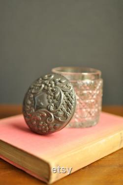 Stunning Sterling Silver and Hobnail Cut Glass Powder Pot Antique Edwardian Glass Dresser Jar William Devenport Birmingham