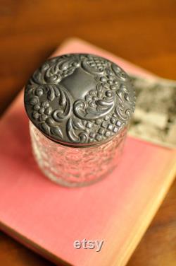 Stunning Sterling Silver and Hobnail Cut Glass Powder Pot Antique Edwardian Glass Dresser Jar William Devenport Birmingham